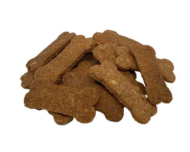 Dog treats shaped like bones on a white background