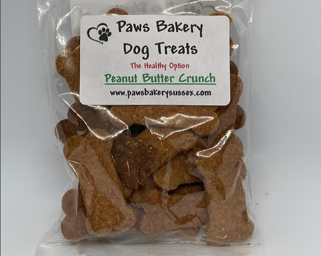 Package of Paws Bakery Dog Treats with a visible label on a white background
