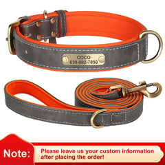 Personalised Dog Collar Lead Set Crafted with Beautiful Soft subtle PU leather & ID tag.