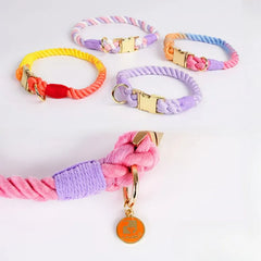 Colourful Woven Rope Dog Lead & Collar Set.