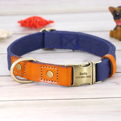 Beautifully Crafted Leather & Nylon Personalised Dog Collar & Lead Set.