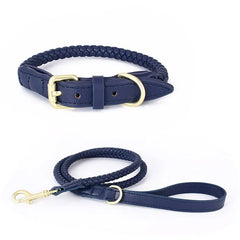 Exquisitely Stylish Woven Leather Dog Collar & Lead Set.