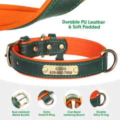 Personalised Dog Collar Lead Set Crafted with Beautiful Soft subtle PU leather & ID tag.