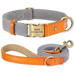 Beautifully Crafted Leather & Nylon Personalised Dog Collar & Lead Set.