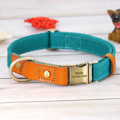 Beautifully Crafted Leather & Nylon Personalised Dog Collar & Lead Set.