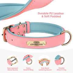 Personalised Dog Collar Lead Set Crafted with Beautiful Soft subtle PU leather & ID tag.