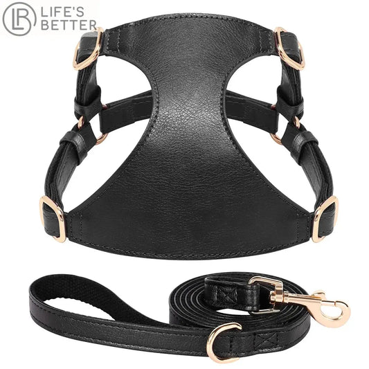 Beautifully Luxurious Soft Genuine Leather Dog Harness & Leash Sets.
