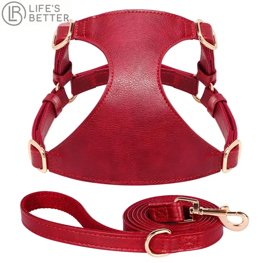 Beautifully Luxurious Soft Genuine Leather Dog Harness & Leash Sets.