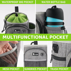 XL Dog Walking Bag with Water Bottle Holder, Waterproof Dog Treat Pouch.