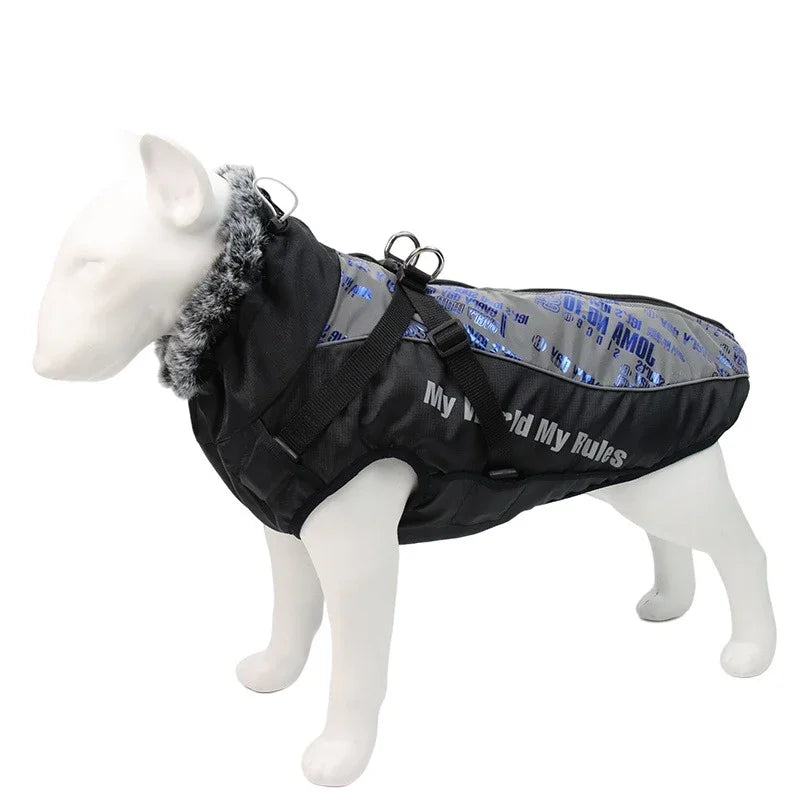 Large Dog Waterproof Dog Coat with Integrated Harness.